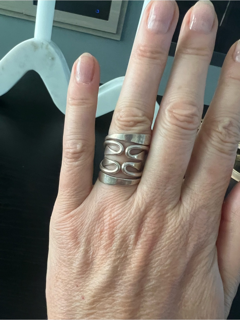 Sterling Silver Openwork Statement Band Ring - Silver